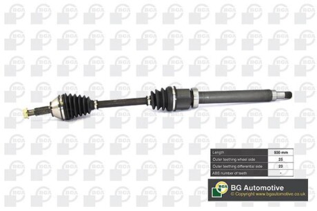 Піввісь Ford Focus 1.4-1.8i 98-05 (25/23) 930mm Пр. - (1459756, 1701597, 3667429) BGA DS2301R (фото 1)