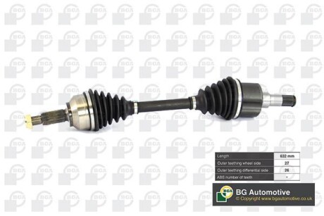 Піввісь Ford Mondeo 00-07 1.8-3.0 (27/26) 632mm Л. - BGA DS2303L