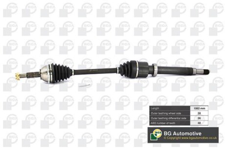 Піввісь Ford Transit 00-06 2.0-2.4d (28/26) 1062mm Пр. - BGA DS2320RA