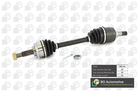 Піввісь Nissan Primera 1.6-2.0i 99-07 (27/25 +ABS 44z) 640mm Л. - (391002F010, 3910123U60, 392112F025) BGA DS6305LA