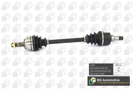 Піввісь Citroen C4/Peugeou 307 1.4/1.6i 01-10 (25/22) 630mm Л. - (32725X, 3272KY, 3272LA) BGA DS6724LA