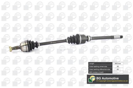 Піввісь Citroen C4/Peugeou 307 1.4/1.6i 01-10 (25/22) 910mm Пр. - BGA DS6724RA