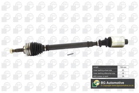 Піввісь Clio/Kangoo 1.4 -03/1.6 -09 (21/23 +ABS 26z) 735mm Пр. - (8200107090, 7700114751, 7700106018) BGA DS7320RA