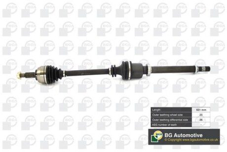 Піввісь Megane/Scenic 1.6i 09- (25/26) 930mm Пр. - BGA DS7356R