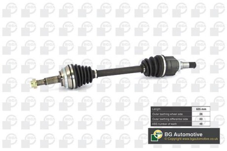 Піввісь Toyota Corolla 1.4/1.6 02-07 (26/23) 633mm Л. - (4341002240, 4341002440, 4341005330) BGA DS7610L