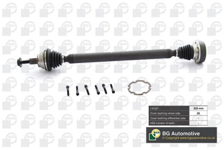 Піввісь Passat/Superb/Touran 08- 1.6TDi (36z/820mm) Пр. - BGA DS8101R