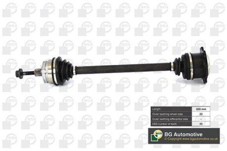 Піввісь Passat 1.9TDI 97-05/Superb 1.9 TDI 02-08 (33z/630mm +ABS 45z) Пр. - BGA DS9622RA