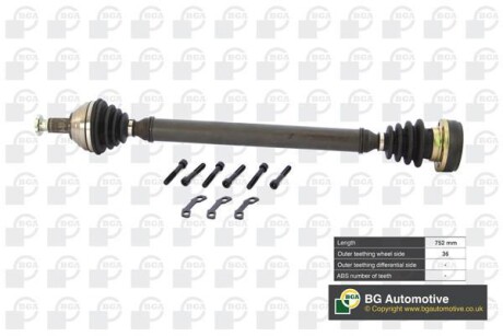 Піввісь Fabia/Roomster 1.2-1.9 00-16 (36z/752mm) Пр. - (6Q0407272BC, 6Q0407272BD, 6Q0407272BE) BGA DS9627R (фото 1)