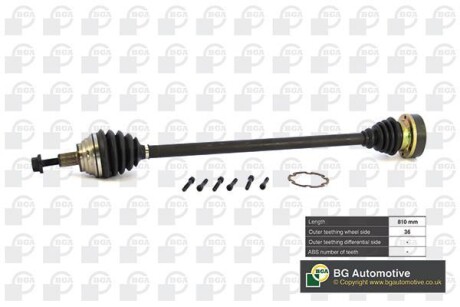 Піввісь Golf/Passat/Touran/Octavia 03- (36z/810mm) Пр. - (1K0407272CC, 1K0407272DN, 1K0407272EC) BGA DS9634R