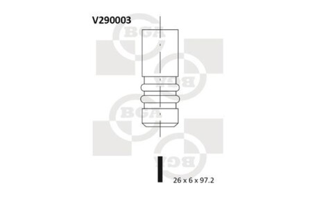 Клапан випуск. Vectra/Omega/Zafira 2.0/2.2d (X20DTH/Y20DTH/X20DTH/Y22DTR) (26x6x97) - (4772414, 642211, 642208) BGA V290003