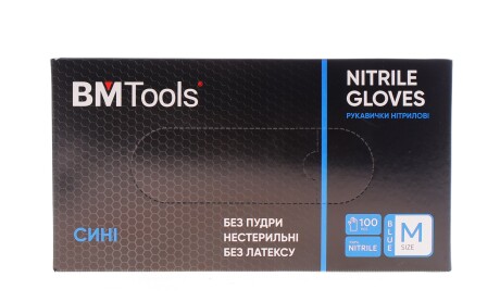 Рукавиці нітрилові (M) 100 шт. (блакитні) (3,5 г) - BM TOOLS 50100002