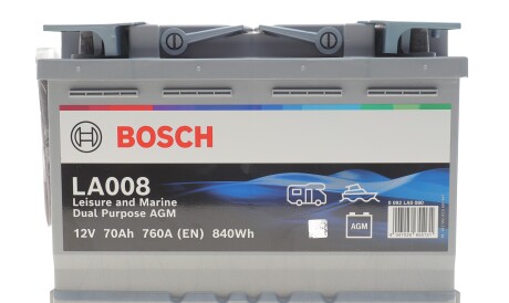 Акумуляторна батарея 75Ah/650A (278x175x190/+R/B13) Dual Purpose AGM 0 092 LA0 080 - BOSCH 0092LA0080