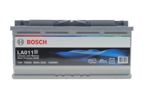 Акумуляторна батарея 105Ah/950A (393x175x190/+R/B13) Dual Purpose AGM 0 092 LA0 110 - BOSCH 0092LA0110