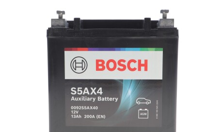 Акумуляторна батарея 13Ah/200A S5AX Aux (150x87x145/+L/BO) (Start-Stop/AGM/допоміжна) 0 092 S5A X40 - (61219394648, 61217586977) BOSCH 0092S5AX40