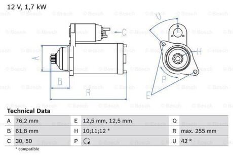 Стартер - (02M911023N, 02M911023P, 02M911023PX) BOSCH 0 986 020 260