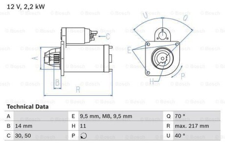 Стартер - (5802AE, 5802AF, 5802AG) BOSCH 0 986 023 580 (фото 1)