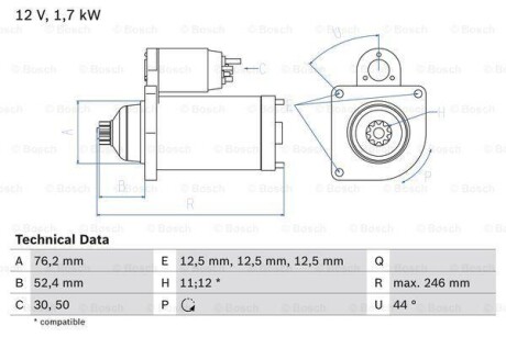 Стартер - (02Z911023M, 02Z911023MX, 02Z911023N) BOSCH 0 986 024 100