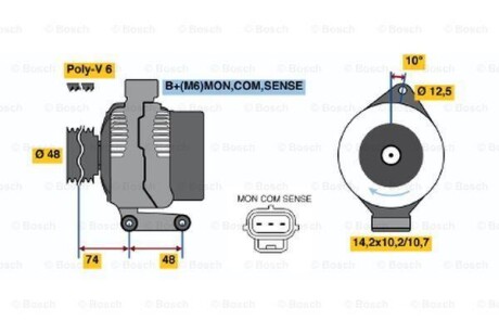 Генератор - (98AB10300GC, 98AB10300GJ, 98AB10300GM) BOSCH 0 986 044 701