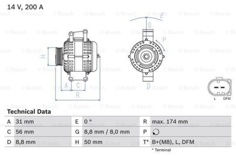 Генератор - (0111549802, 0121549802, A0111549802) BOSCH 0 986 046 340