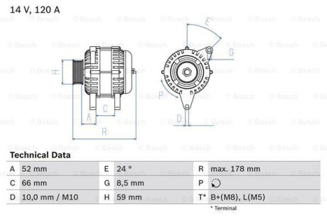 Генератор - (500371244, 5705AF, 5705EV) BOSCH 0 986 049 061