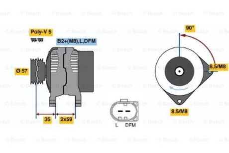 Генератор - (039903025E, 03D903025EX, 03D903025H) BOSCH 0 986 049 101