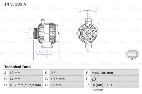Генератор (14В, 100А, відновлений) MAZDA 6, MX-5 III 1.8-2.5 01.02-12.14 - BOSCH 0986083570