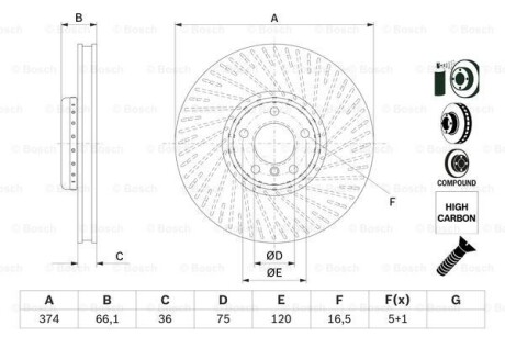 Tarcza ham.przod prawa - (34116789544, 34116783778, 34106898732) BOSCH 0986479E63