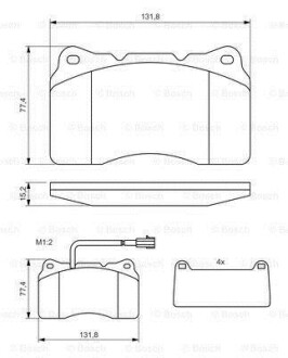 Колодки гальмівні (передні) Alfa Romeo 159/166 98-11 (+датчики) - (9951155, 9851050, 77364516) BOSCH 0 986 494 131 (фото 1)