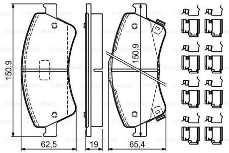 Колодки гальмівні (передні) Toyota Avensis/Verso 08-18/Auris 06-15 (з прижимною пластиною) 0 986 494 932 - BOSCH 0986494932