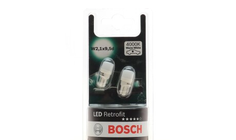 Лампа автомобильная W5W 12V 1W W2.1x9.5d LED Retrofit 4000K комплект 2шт - BOSCH 1 987 301 506