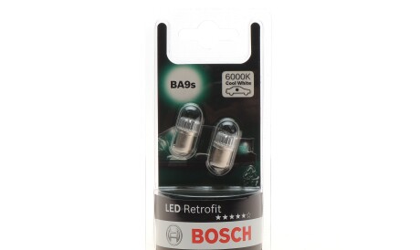 Лампа автомобильная T4W 12V 1W BA9s LED Retrofit 6000K комплект 2шт - BOSCH 1 987 301 513