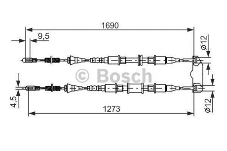 Трос, стояночная тормозная система - (522603, 522641, 90373923) BOSCH 1 987 477 129 (фото 1)