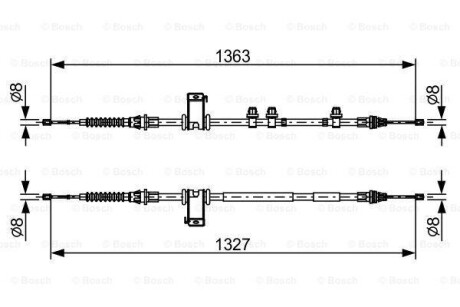 Трос ручного тормоза ford b-max/fiesta 1362/1327мм - (1831613, 1949912, 8V512A603AN) BOSCH 1987482453 (фото 1)