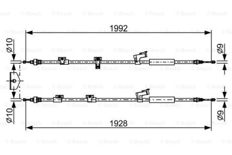 Трос ручного тормоза FORD C-MAX 10- 1992/1928мм - (1710276, 1720939, 1740058) BOSCH 1987482494