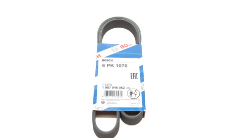 Ремінь поліклиновий 6PK1070 6 ребер 1070 мм (Fiat Bmw Audi Seat Lancia Citroen Peugeot) - (su001a4954, 9805463680) BOSCH 1 987 946 062