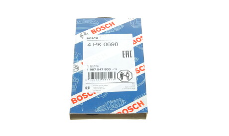 Ремень поликлиновый 4PK698 4 ребра 698 мм (Fiat Lancia Citroen Peugeot Mitsubishi Talbot) - (93501676, MD300587, 5750G8) BOSCH 1 987 947 803