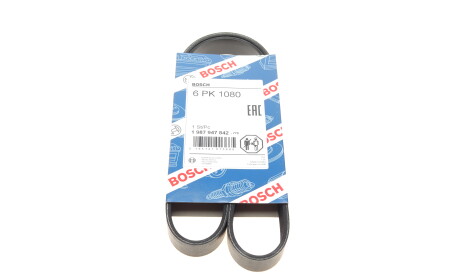 Ремень поликлиновый 6PK1080 6 ребер 1080 мм (Renault Trucks Volkswagen Seat Fiat Lancia) - (036145933F, 11287835483) BOSCH 1 987 947 842