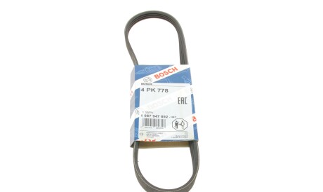 Ремень поликлиновый 4PK778 4 ребра 778 мм (Bmw Rover Mazda Mitsubishi Honda Hyundai/Kia/Mobis Kia) - (4PK775, 1195031UXM) BOSCH 1 987 947 892