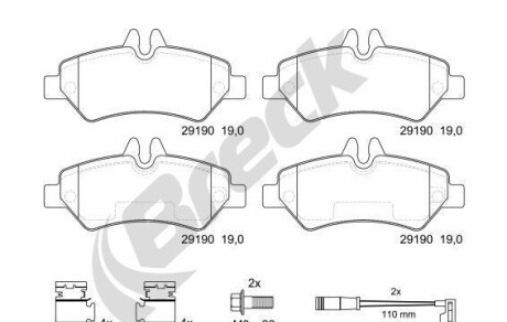 Колодки гальмівні (задні) MB Sprinter 209-319 CDI/VW Crafter 30-35 06- (з датчиками) - BRECK 29190 00 703 10