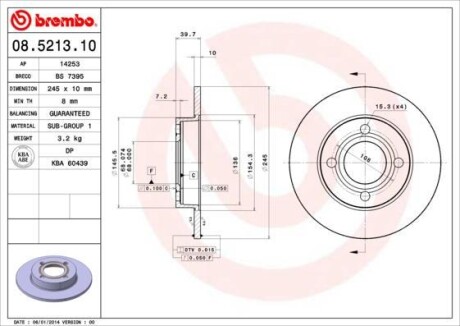 Тормозной диск - (853615601, 8A0615601, 08521310) BREMBO 08.5213.10