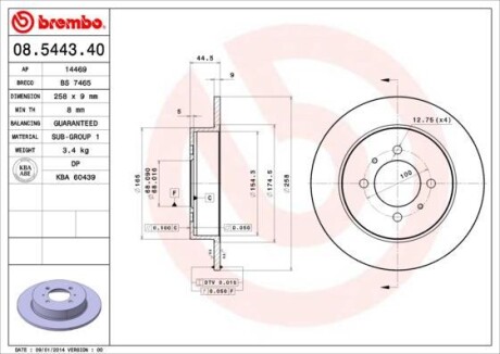 Тормозной диск - (4320654C01, 08544340) BREMBO 08.5443.40