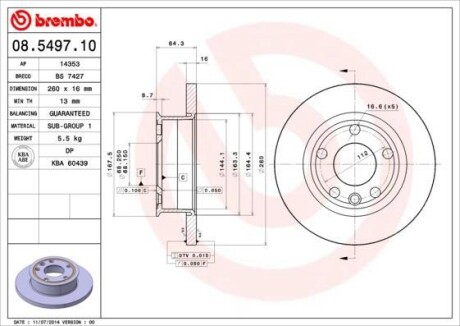 Тормозной диск - (701615301, 701615301C) BREMBO 08.5497.10