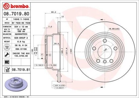 Гальмівний диск зад. XE53 (00-06) - BREMBO 08.7019.81