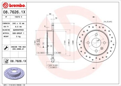 Фото 3 - Тормозной диск BREMBO 08.7626.1X (0876261X)