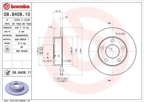 Тормозной диск - BREMBO 08.8408.11