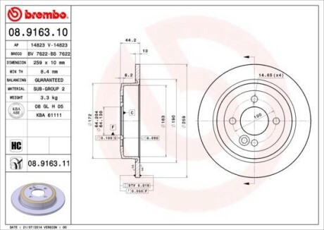 Тормозной диск - BREMBO 08.9163.10