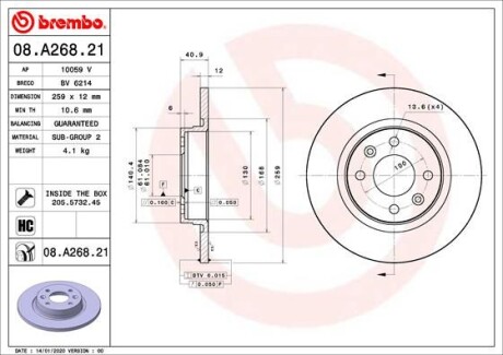 Tarcza hamulcowa przod - BREMBO 08.A268.21