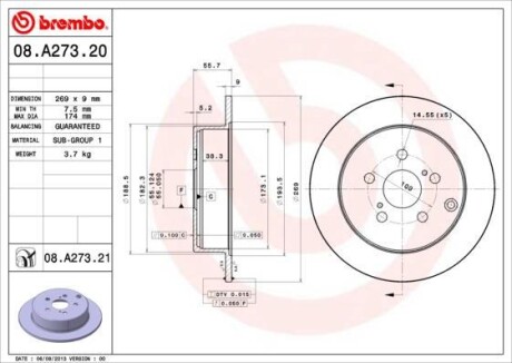 Тормозной диск - (4243120390, 4243120420, 4243147030) BREMBO 08.A273.21