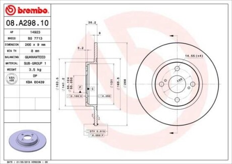 Тормозной диск - (4243112150, 4243112170) BREMBO 08.A298.10