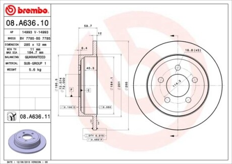 Фото 3 - Тормозной диск BREMBO 08.A636.11